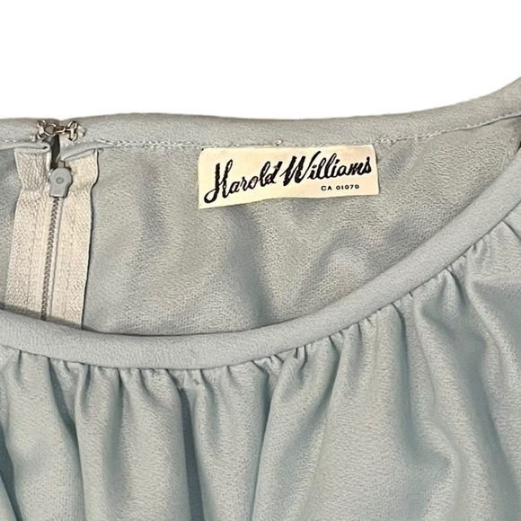 Vintage 70s Harold Williams Light Blue/Green Flowy Maxi Dress Black Trim Pelham - Picture 6 of 10